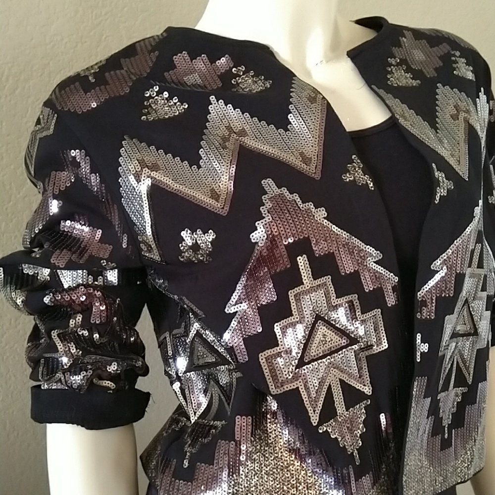 Express Black And Silver Sequin Jacket - image 5